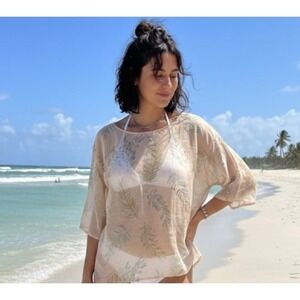 Giada Forte Linen Silk Blend Sheer Beach Summer Coverup Top Tunic Peach Sz 2 194